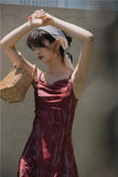 Tie Dye Red Long Midi Slip Dress Women Backless Fit And Flare Ruched Spaghetti Strap Slit Dress Summer 2020
