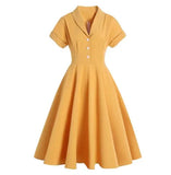 Women Patchwork Vintage 50s 70s Solid Dress Robe Ladies Notched Collar Button Belt Purple Elegant Party Rockabilly Swing