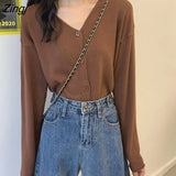 Women Elegant Soft Autumn Chic Ulzzang Basic V-neck Ladies Outerwear Single Breasted Vintage Simple Mujer Sweaters