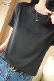 Summer Satin T Shirt Women Slim Tops Short Sleeve Tee Shirts 2023 O Neck Basic Silk T Shirts White Women's T-shirt