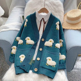 Women Winter Knit Sweater Coat V Neck Sheep Cardigans Christmas Sweaters Warm Knitted Sueter Mujer Loose Long Sleeve