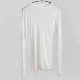 High Quality Plain T Shirt Women Cotton Elastic Basic T-shirts Female Casual Tops Long Sleeve Sexy Thin T-shirt see