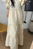 New Summer Fashion Women Pullover Ruffes Dress Casual Loose Office Long Dress Modis Ladies Womens White Long