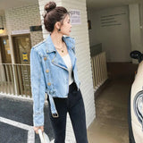 2023 Designer new Fashion Women's Gold Buttons blue Denim Motorcycle Biker zipper Jean