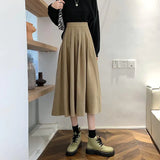 Chic Harajuku High Waist Elastic Pleated Skirt Women Elegant Preppy Style Y2k Skirt Autumn Winter Thick A-line Midi