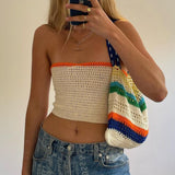2021 Strapless Knitted Crop Top Women Hollow Out Summer Autumn Sleeveless Backless Sexy Y2k Tank Tops Vintage