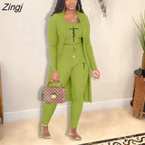 Women Tracksuit 3 Piece Set Pullover + Coat + Long Pants Solid Color Streetwear Matching Set Clothes For Women
