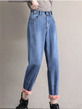 winter thick warm fleece womens high waist Women's boyfriend harem jeans baggy woman denim Pants jean mom jeans