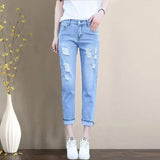 Loose Korean High-waisted Female Student Jeans New Spring and Autumn All-match Slim Slim Beggar Harlan Cropped