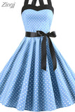 Dress Women 2023 Summer Sexy Polka Dot Print Halter Party Dresses Vestidos Robe Pin Up Rockabilly Y2K