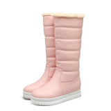 Mid-Calf Boots Women Flat Heel Knee High Boots Winter Plus Warm Snow Boots Slip On Ladies Shoes White Black
