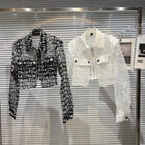 2022 Summer New Collection Long Sleeve Turn Down Collar Print Letters Mesh Transparent Sunscreen Jacket Women