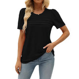 Women's Summer Round-Neck Short-Sleeved Chest Tuck Line Folded Blouse
