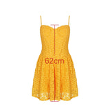 Yellow Strap Jacquard Lace Mini Dress- Outfit