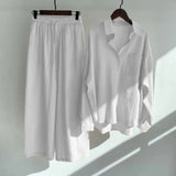 Piece Women's 2022 Cotton Linen Set Retro Oversized Shirt High Waist Wide Leg Pants Set Women Women's Sweatshirt Set
