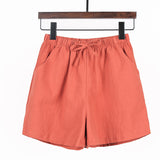 Women Summer Casual Solid Cotton Linen Loose Shorts Korean Harajuku Elastic Waist Wide Leg Short Pants Summer Basic Chic