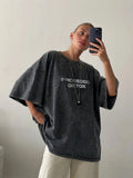 Letter Print Short-Sleeved T-Shirts For Women's Summer New Water Wash To Make Old Design Feel Bottoming Top