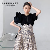 Designer Tops Women 2021 Summer Ruffle Short Sleeve Blouse Elegant Black High Fashion Tops And Blouses