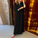 Spring Summer Casual Loose Long Dress Fashion Ladies V-neck 3/4 Sleeve Beach Dress Vintage Pocket Straight Bohemian