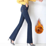 warm fleece Wide leg jeans woman with high waist skinny OL office denim jeans for women flare mom jeans