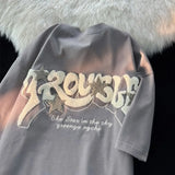 Letter Embroidery Short-Sleeved T-shirt Women 2023 New Summer Street Retro Trend Casual Loose Couple Round Neck