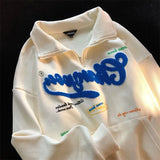 Waffle Cotton American Style Letter Embroidery Sweatshirt Hoodie POLO Shirt Streetwear Women Girl Student Winter