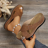 And Flat Bottom Casual Slippers Women 2025 Cross With Solid Color Large Size Shoes