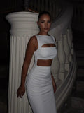 White Cut Out Midi Dress-Outfit