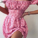 Beach Ruffles dress women Summer 2022 Women's Sexy off-Shoulder Printed Bow A-Line mini Dress female