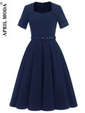 Elegant Tunic Midi Casual Dresses For Women Party Evening Navy Blue Dark Red Retro Vintage 50s 60s Swing Rockabilly