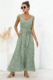 Queens Women Leopard Print Sleeveless Beach Bohemian Maxi Dress Ladies V-neck Belt Boho Sundress