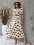 Summer Maxi Polka Dot Dress Women Long Elegant Party Dress Ladies A Line Vintage Dots Dress For