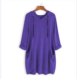 Zingj Spring New EBAY Women's Hooded Solid Color Loose T-Shirt Irregular Pocket Top-Outfit