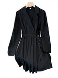 Dress Office Ladies Elegant Blazer Dresses High Street Casual Korea Fashion Long Sleeve High Wiast Pleated Dresses