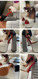 Onlymaker Women's Sandals Platform Peep Toe Chunky Square Heels Ankle Strap Sandals Black And White Stripes Party Fashion