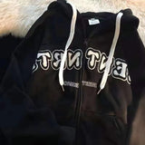 new American retro letter embroidery zipper hoodie women's Y2K street casual loose sweatshirts trend wild long-sleeved