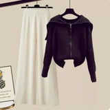 Winter Knit Two Piece Sets Womens Outfits Ladies Casual Sailor Collar Knitted Sweater And Wide Leg Pants Sets Koeran