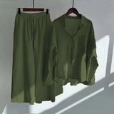 Piece Women's 2022 Cotton Linen Set Retro Oversized Shirt High Waist Wide Leg Pants Set Women Women's Sweatshirt Set