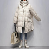 Thicked Black Long Loose 90 White Duck Down Coats Women's Hooded Warmer Bread Clothing Korean Version