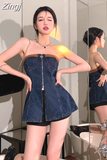 Slim Waist Skinny Dress Women Strapless Chest Wrapping Denim Summer Dresses Off Shoulder Split Chic Vestido Y2k