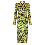 Women Dress Leopard Print Long Sleeve High Neck 2021 Autumn Winter Women Party Clothes Bodycon Maxi