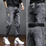Spring and Autumn New Solid Color Men's Trendy Brand Loose Nine-point Tooling Harlan Casual Tie-feet Men's Patchwork