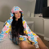 Goth Punk Female Jacket Hoodie Hip Hop Oversize Y2K Women Hoodies Autumn Streetwear Star Print White