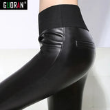 6XL Winter pants Woman Faux Leather Trousers Velvet high waist Thicken Casual Legging Skinny Pencil Pants for