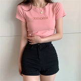 Zingj 2024 New Korean Letter Embroidered Slim Short-Sleeve T-Shirt Women's