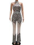 backless bodycon black Sequin jumpsuit women elegance body bodysuit mesh party jumpsuits rave birthday club outfits