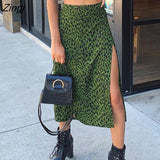 Summer Skirt women 2022 Women's Leopard Print skirts women Casual High Waist Elastic Split midi A-line Skirt Street