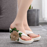 Waterproof Platform Slope Sandals Beach Flip-Flops Pins Pine Cake Embroidered Slippers