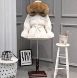 Large Natural Raccoon Fur Winter Jacket Women 90% White Duck Down Coats Thick Warm Parkas Sash Tie Up Short Snow