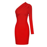 Autumn Winter Bandage Dress For Women One Shoulder Bodycon Sexy Party Evening Elegant Red New